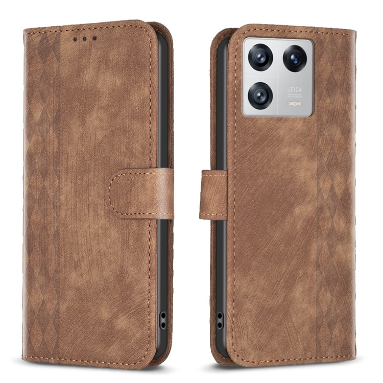 

For Xiaomi 13 Plaid Embossed Leather Phone Case(Brown)