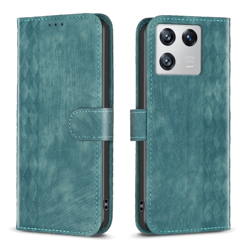 

For Xiaomi 13 Plaid Embossed Leather Phone Case(Green)