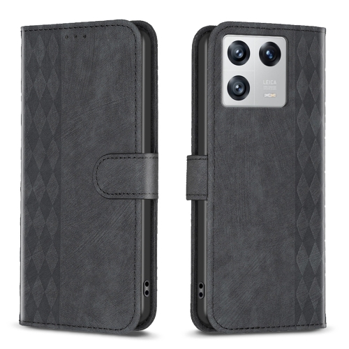 

For Xiaomi 13 Plaid Embossed Leather Phone Case(Black)