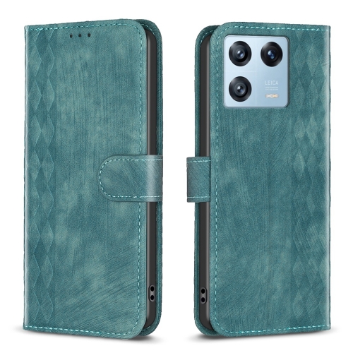 

For Xiaomi 13 Pro Plaid Embossed Leather Phone Case(Green)