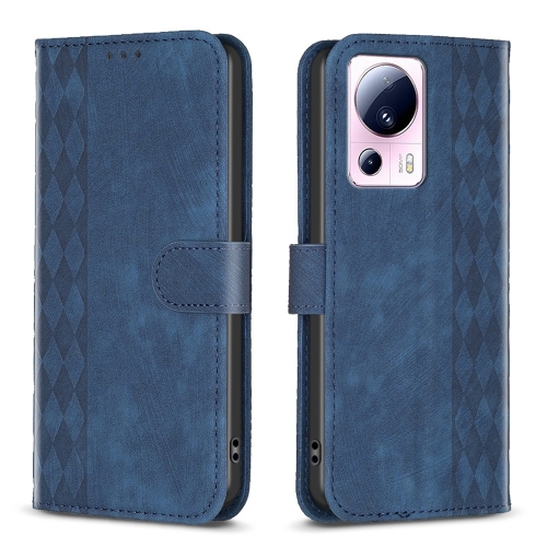 

For Xiaomi 13 Lite 5G / Civi 2 Plaid Embossed Leather Phone Case(Blue)