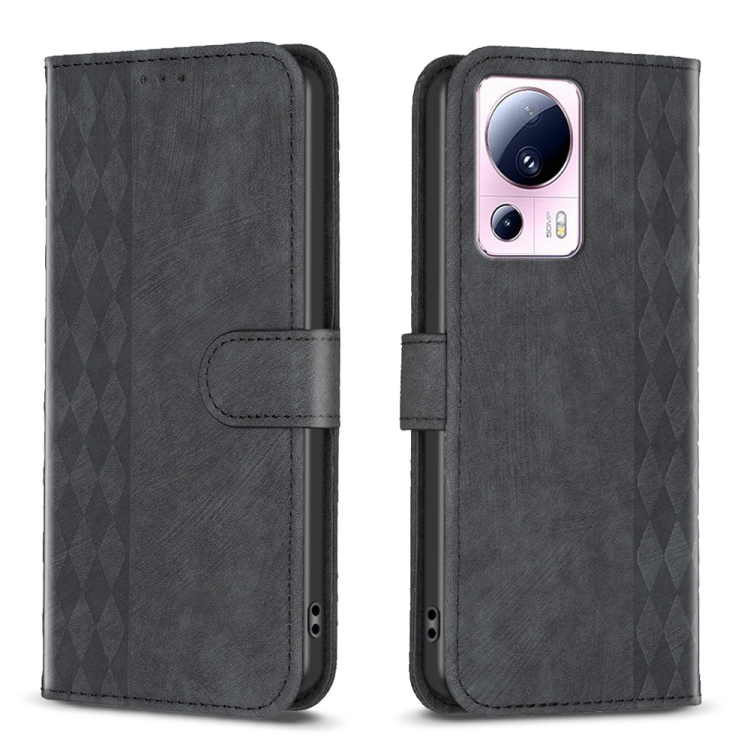 

For Xiaomi 13 Lite 5G / Civi 2 Plaid Embossed Leather Phone Case(Black)