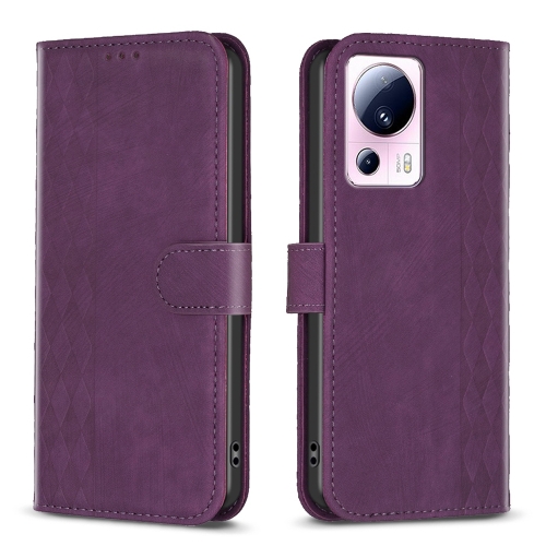 

For Xiaomi 13 Lite 5G / Civi 2 Plaid Embossed Leather Phone Case(Purple)