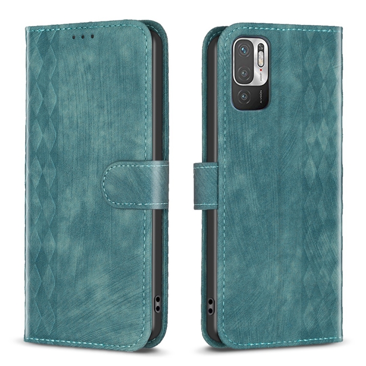 

For Xiaomi Poco M3 Pro Plaid Embossed Leather Phone Case(Green)