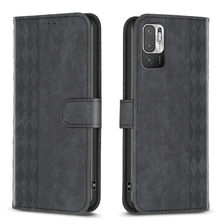 

For Xiaomi Poco M3 Pro Plaid Embossed Leather Phone Case(Black)