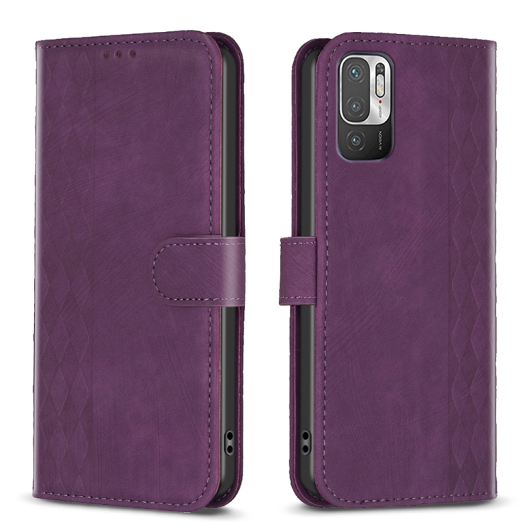 

For Xiaomi Poco M3 Pro Plaid Embossed Leather Phone Case(Purple)