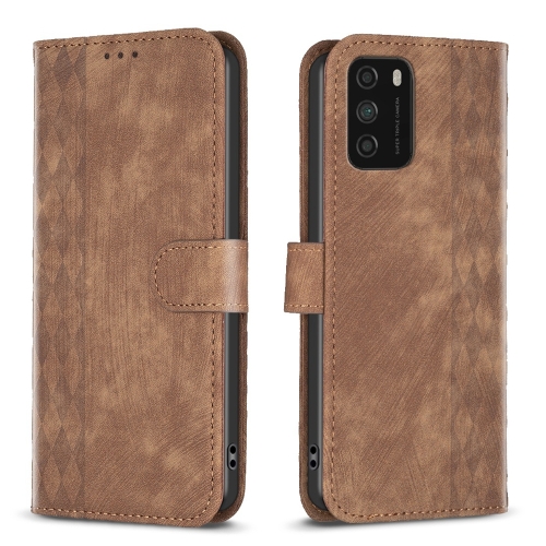 

For Xiaomi Poco M3 CN Version Plaid Embossed Leather Phone Case(Brown)