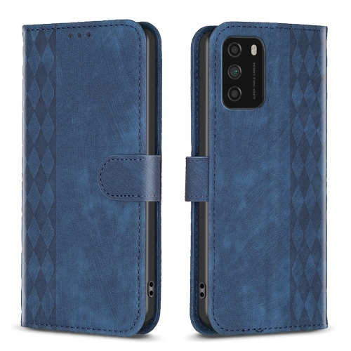 

For Xiaomi Poco M3 CN Version Plaid Embossed Leather Phone Case(Blue)