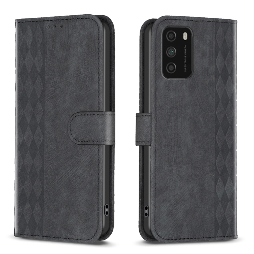 

For Xiaomi Poco M3 CN Version Plaid Embossed Leather Phone Case(Black)