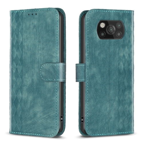 

For Xiaomi Poco X3 / X3 NFC Plaid Embossed Leather Phone Case(Green)