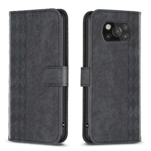 

For Xiaomi Poco X3 / X3 NFC Plaid Embossed Leather Phone Case(Black)