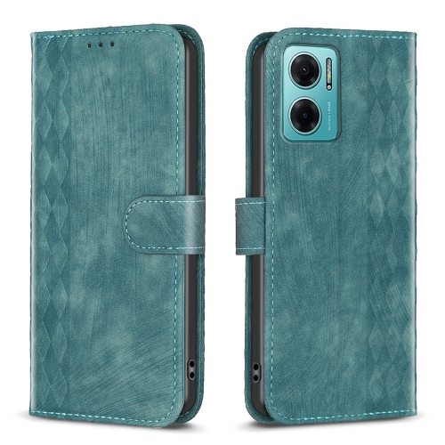

For Xiaomi Redmi 10 5G / Note 11E Plaid Embossed Leather Phone Case(Green)