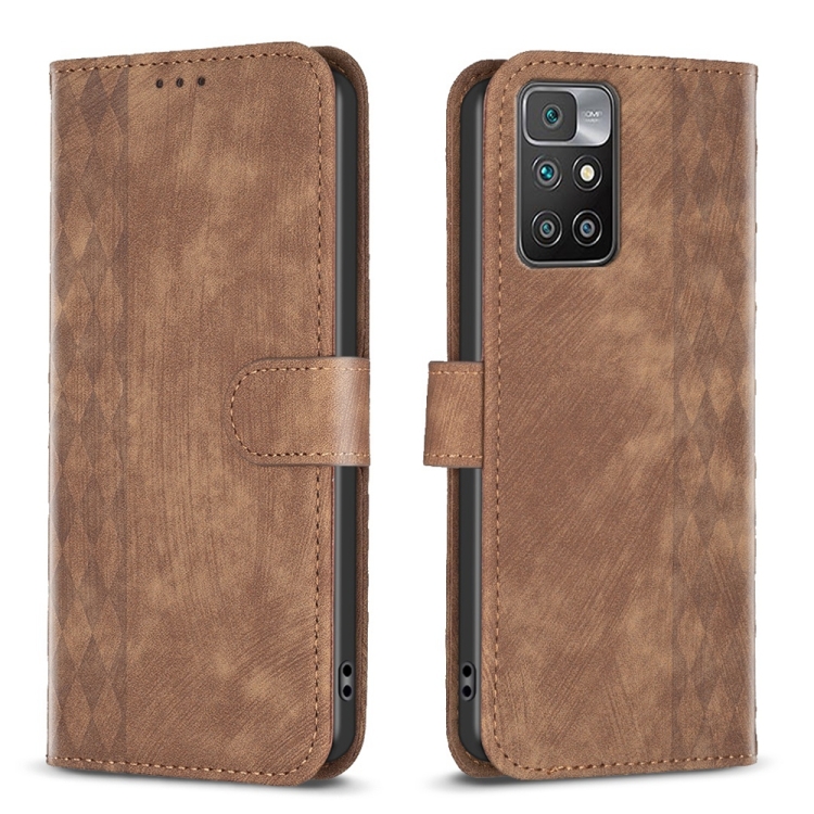 

For Xiaomi Redmi 10 2022 Plaid Embossed Leather Phone Case(Brown)
