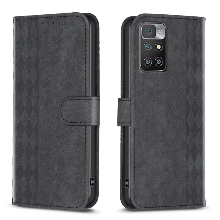 

For Xiaomi Redmi 10 2022 Plaid Embossed Leather Phone Case(Black)
