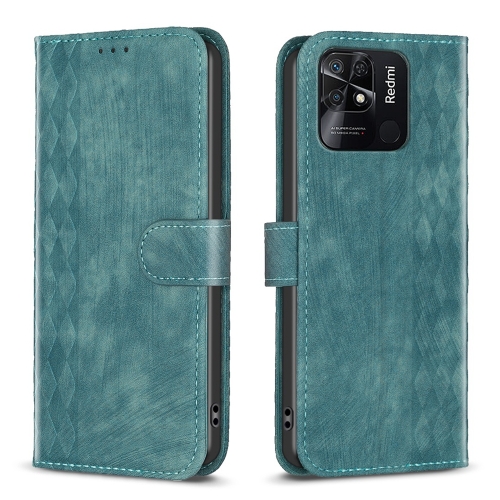 

For Xiaomi Redmi 10C Plaid Embossed Leather Phone Case(Green)