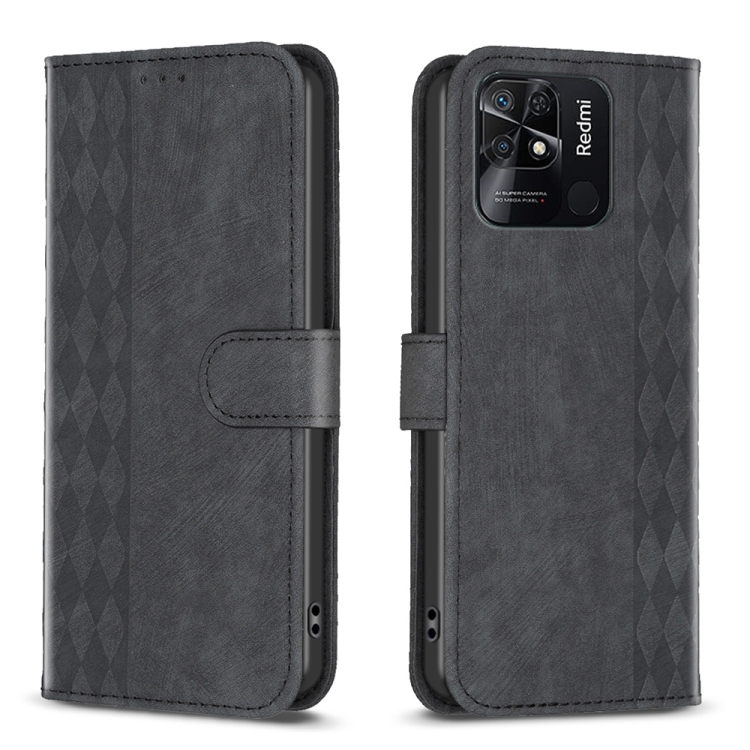 

For Xiaomi Redmi 10C Plaid Embossed Leather Phone Case(Black)