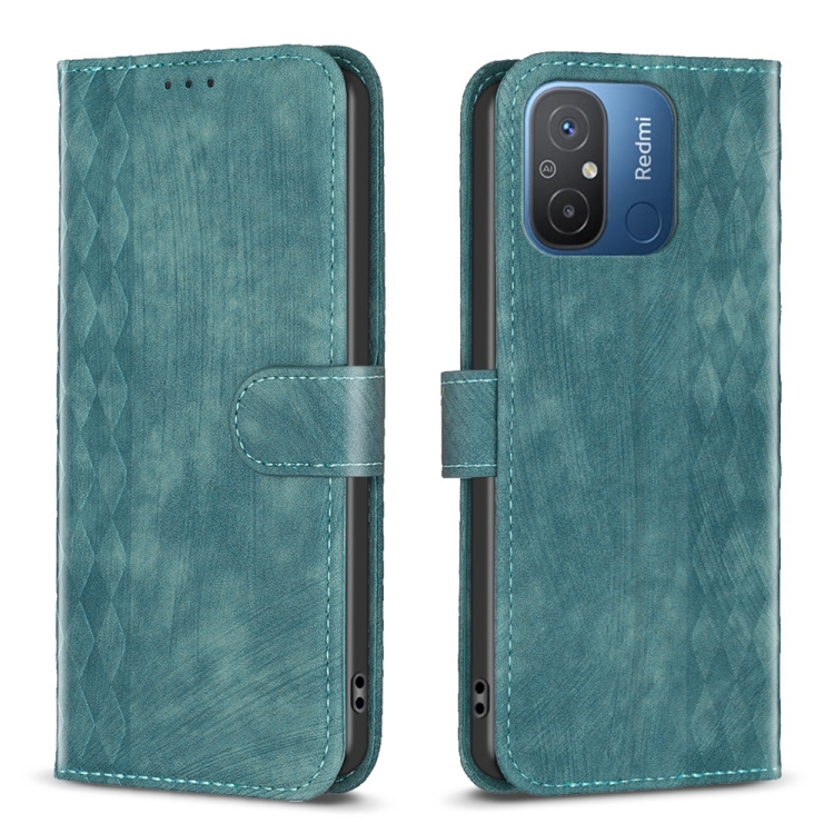 

For Xiaomi Redmi 12C Plaid Embossed Leather Phone Case(Green)