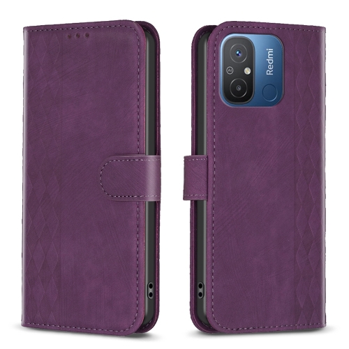 

For Xiaomi Redmi 12C Plaid Embossed Leather Phone Case(Purple)