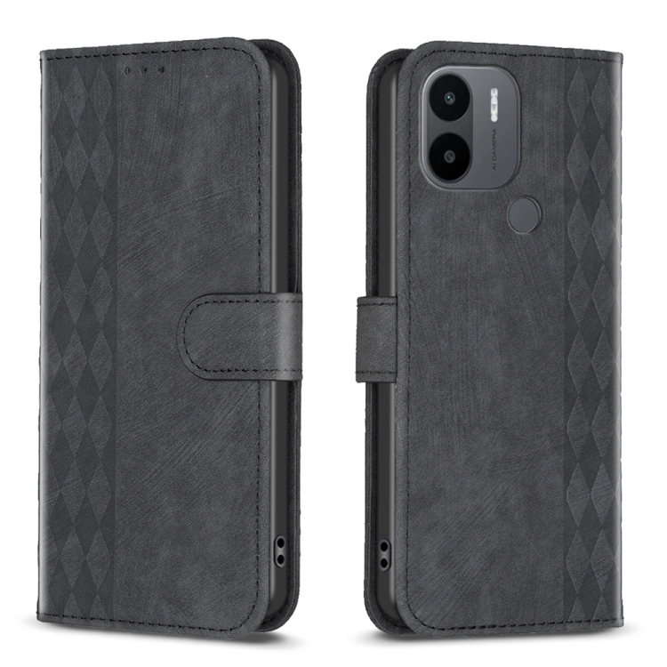 

For Xiaomi Redmi A1 / A1+ Plaid Embossed Leather Phone Case(Black)