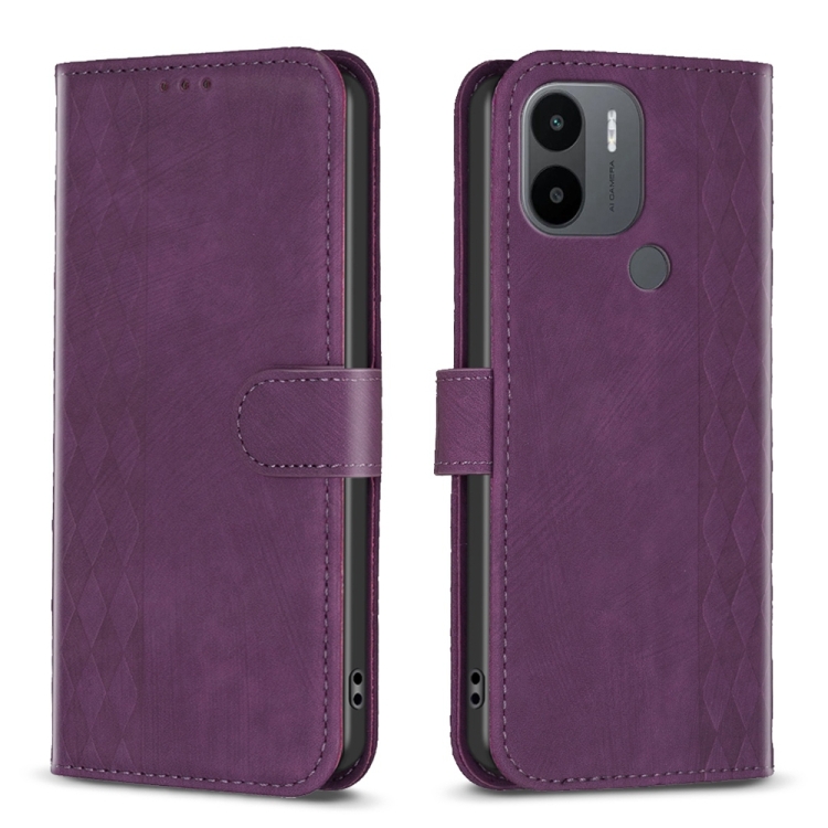 

For Xiaomi Redmi A1 / A1+ Plaid Embossed Leather Phone Case(Purple)