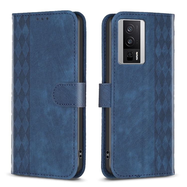 

For Xiaomi Redmi K60 / K60 Pro Plaid Embossed Leather Phone Case(Blue)