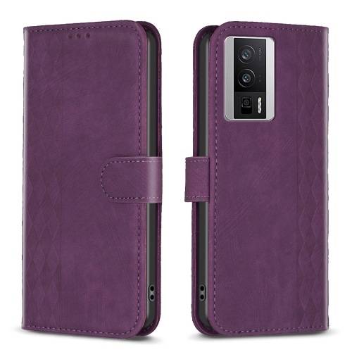 

For Xiaomi Redmi K60 / K60 Pro Plaid Embossed Leather Phone Case(Purple)
