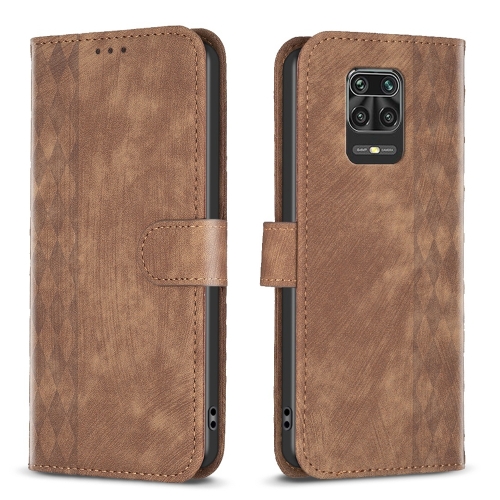 

For Xiaomi Redmi Note 9 Pro Plaid Embossed Leather Phone Case(Brown)