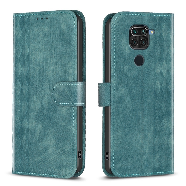 

For Xiaomi Redmi Note 9 Plaid Embossed Leather Phone Case(Green)