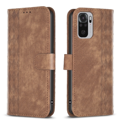 

For Xiaomi Redmi Note 10 4G Plaid Embossed Leather Phone Case(Brown)