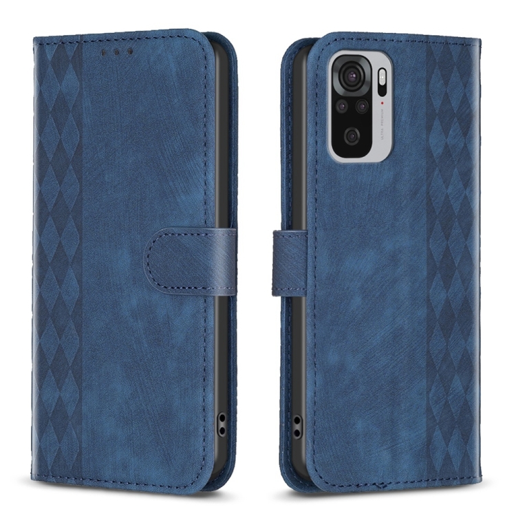 

For Xiaomi Redmi Note 10 4G Plaid Embossed Leather Phone Case(Blue)