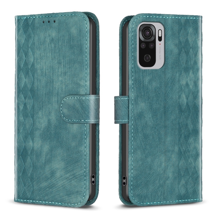 

For Xiaomi Redmi Note 10 4G Plaid Embossed Leather Phone Case(Green)