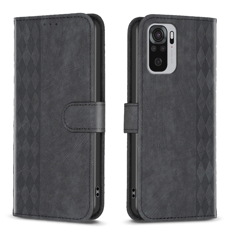 

For Xiaomi Redmi Note 10 4G Plaid Embossed Leather Phone Case(Black)
