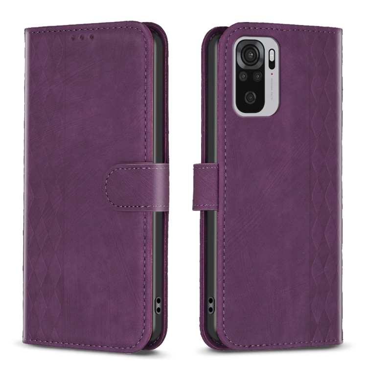 

For Xiaomi Redmi Note 10 4G Plaid Embossed Leather Phone Case(Purple)