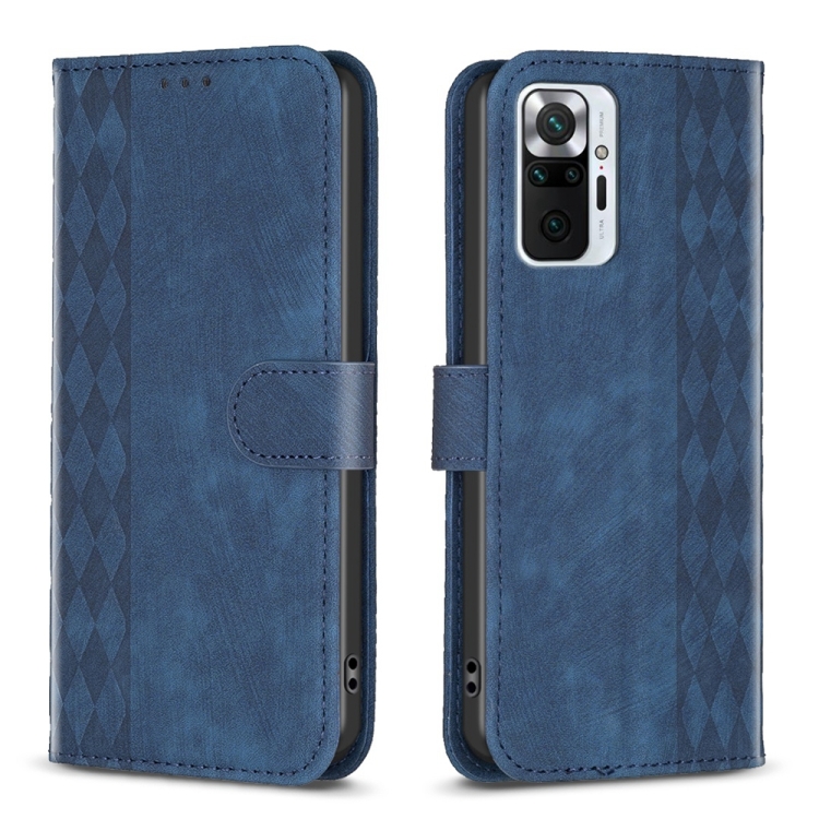 

For Xiaomi Redmi Note 10 Pro Plaid Embossed Leather Phone Case(Blue)