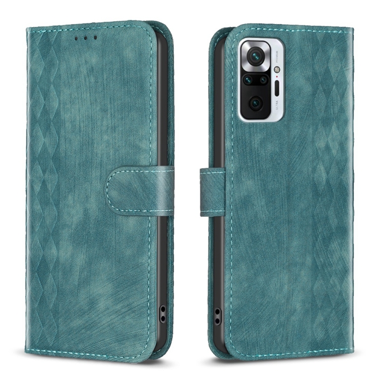 

For Xiaomi Redmi Note 10 Pro Plaid Embossed Leather Phone Case(Green)