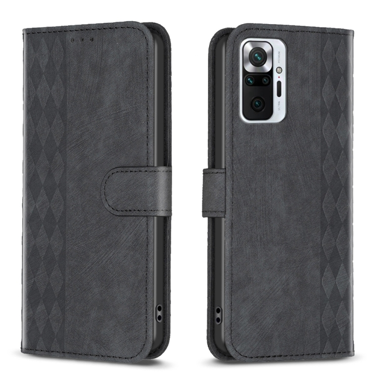 

For Xiaomi Redmi Note 10 Pro Plaid Embossed Leather Phone Case(Black)