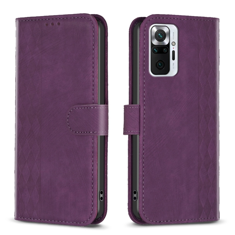 

For Xiaomi Redmi Note 10 Pro Plaid Embossed Leather Phone Case(Purple)