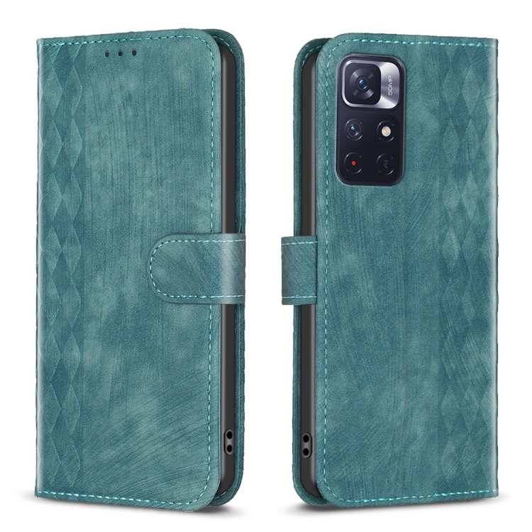 

For Xiaomi Redmi Note 11 Plaid Embossed Leather Phone Case(Green)