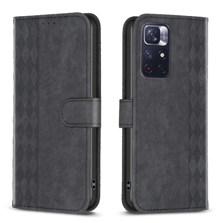 

For Xiaomi Redmi Note 11 Plaid Embossed Leather Phone Case(Black)