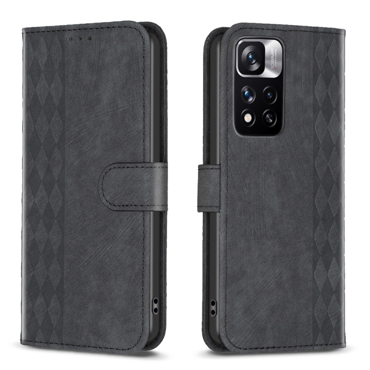 

For Xiaomi Redmi Note 11 Pro Plaid Embossed Leather Phone Case(Black)