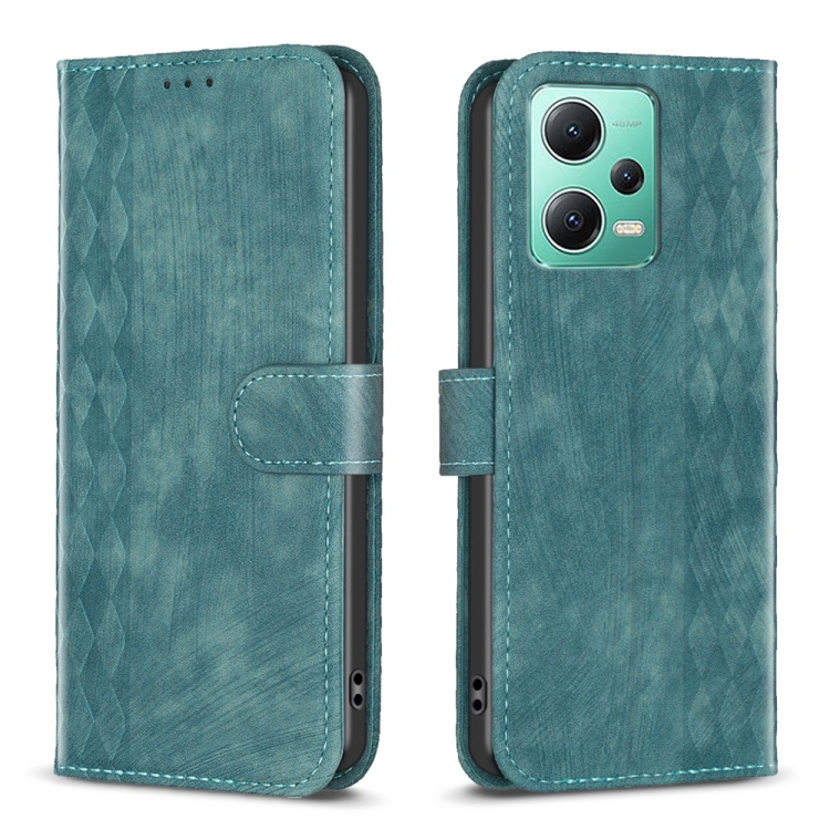 

For Xiaomi Redmi Note 12 5G Global Plaid Embossed Leather Phone Case(Green)