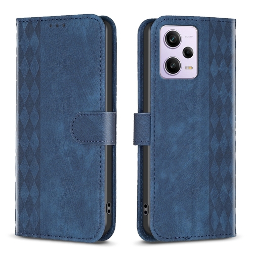 

For Xiaomi Redmi Note 12 Pro Global Plaid Embossed Leather Phone Case(Blue)