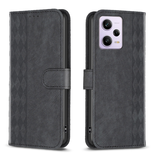 

For Xiaomi Redmi Note 12 Pro Global Plaid Embossed Leather Phone Case(Black)