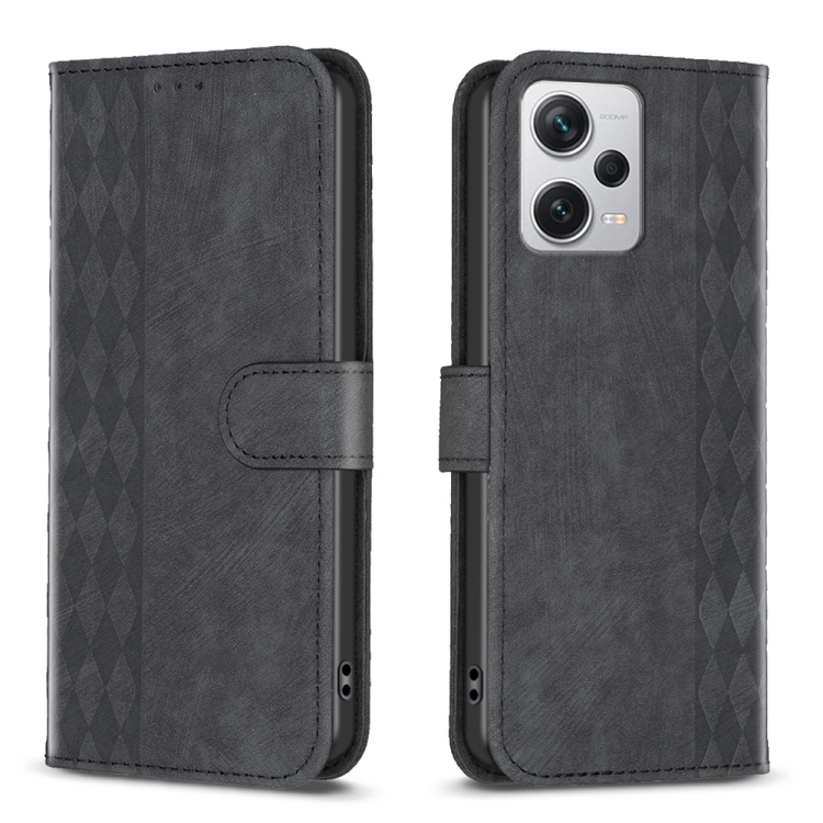

For Xiaomi Redmi Note 12 Pro+ Global Plaid Embossed Leather Phone Case(Black)