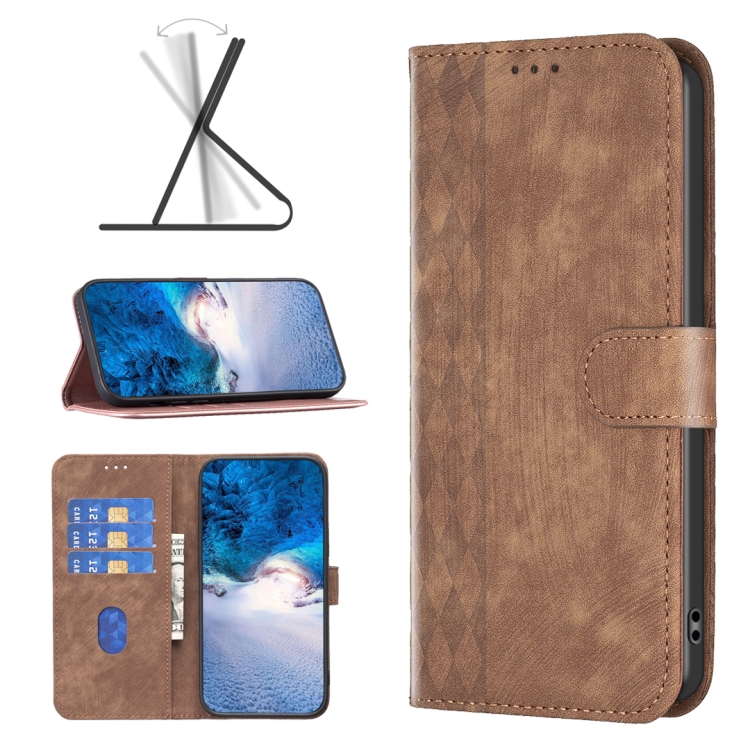 

For Xiaomi Redmi Note 12S 4G / Note 11 Plaid Embossed Leather Phone Case(Brown)