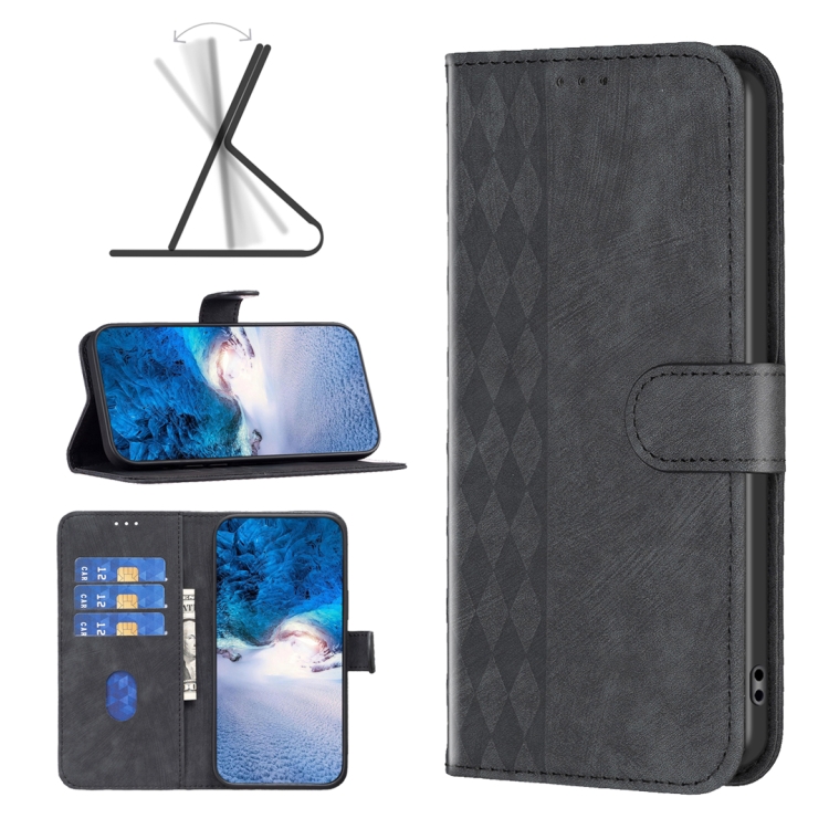 

For Xiaomi Redmi Note 12S 4G / Note 11 Plaid Embossed Leather Phone Case(Black)