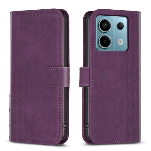 

For Xiaomi Redmi Note 13 Pro 5G Plaid Embossed Leather Phone Case(Purple)