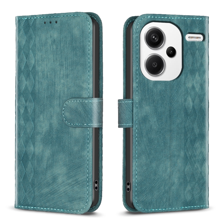 

For Xiaomi Redmi Note 13 Pro+ 5G Plaid Embossed Leather Phone Case(Green)