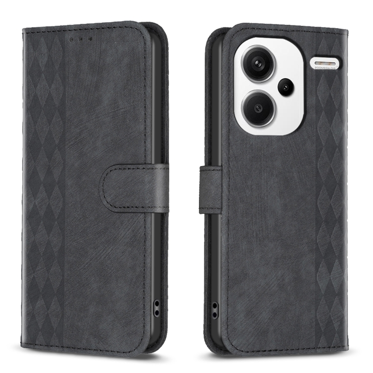 

For Xiaomi Redmi Note 13 Pro+ 5G Plaid Embossed Leather Phone Case(Black)
