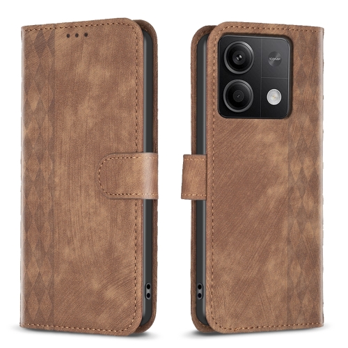 

For Xiaomi Redmi Note 13 Plaid Embossed Leather Phone Case(Brown)